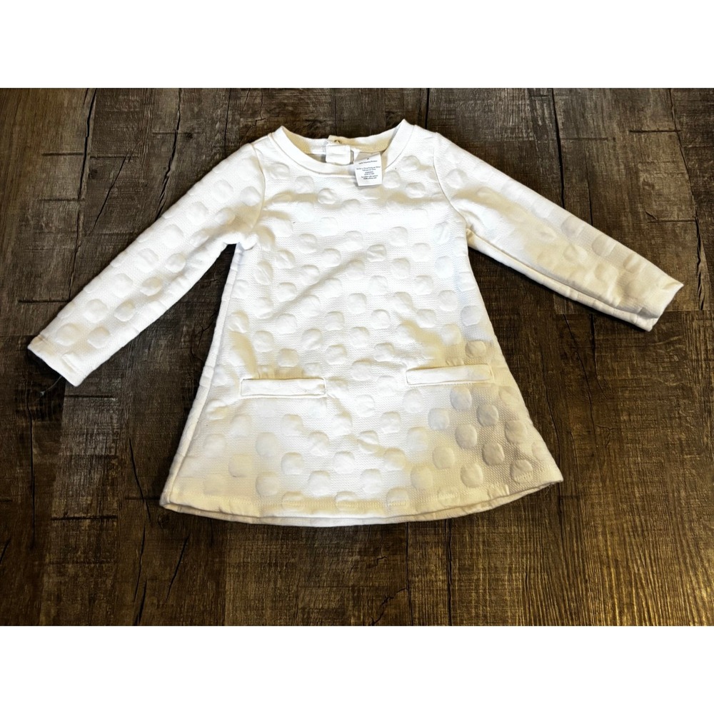 Laura Ashley Girls White‎ Textured Polka Dot Dress Size 2T Long Sleeve